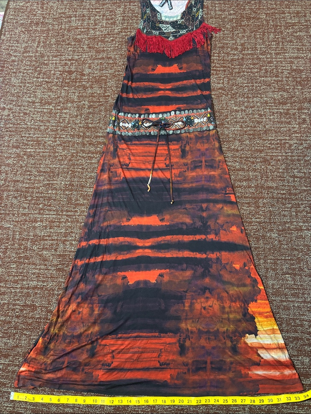 Vintage Desigual 90’s y2k maxi dress stretch jersey drop waist loose fit top M - Picture 16 of 16